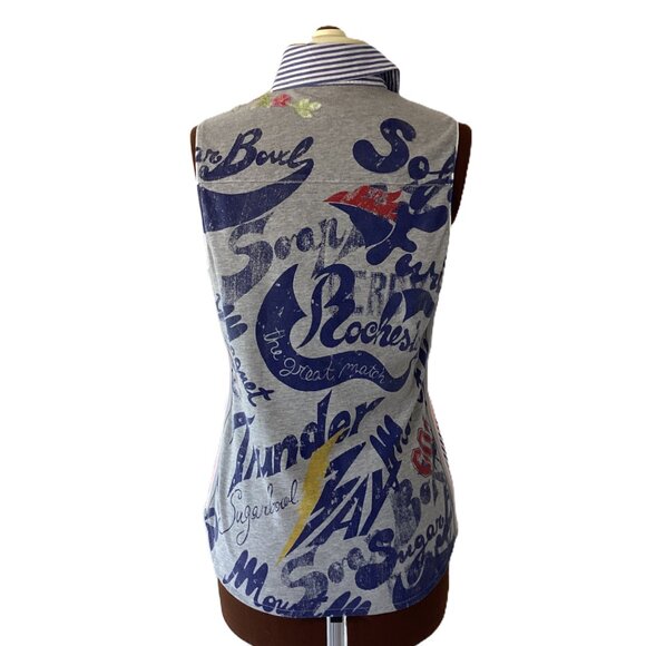 Fornarina Stiped Sleeveless Button Front with Beaded Appliques - Picture 6 of 9